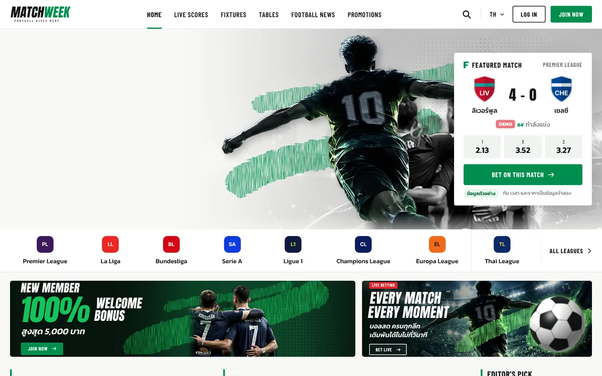 ภาพหน้าแรกธีม MATCH WEEK บนคอม